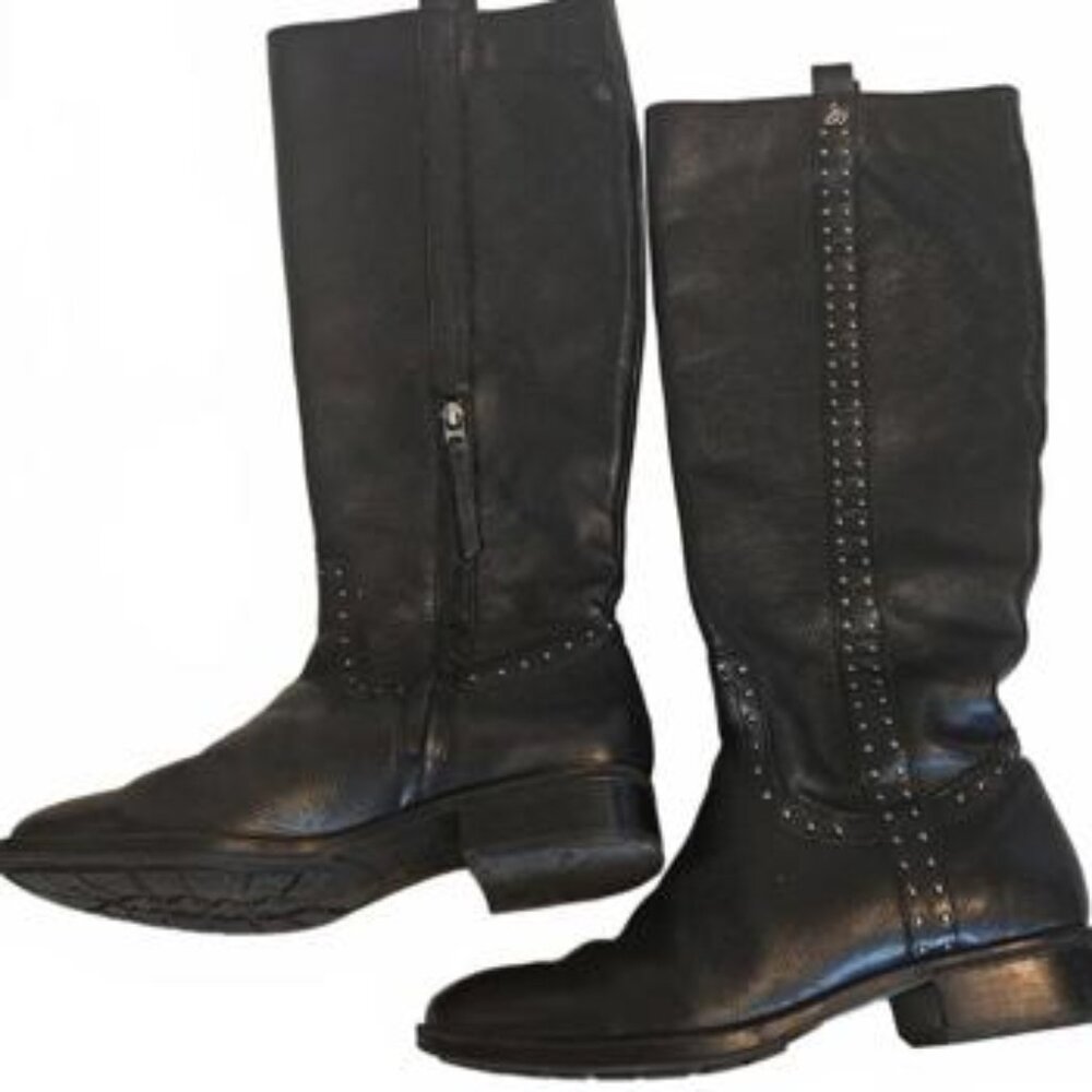 Sam Edelman Prina Black Knee-High Leather Riding Boots with Studded Detail 9M